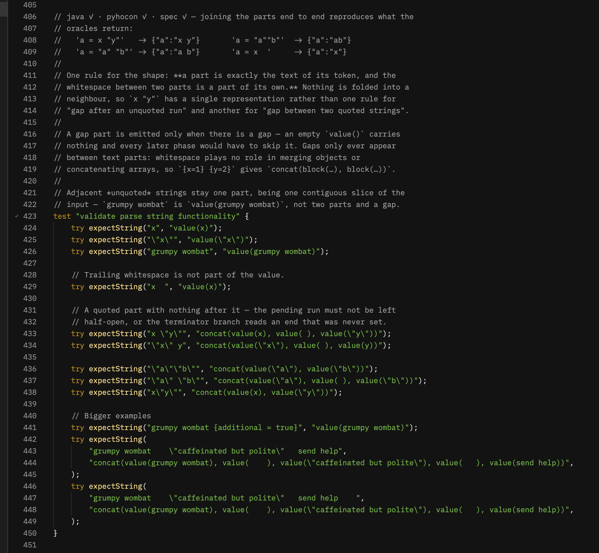 Gutter run/debug button on a test